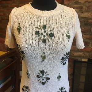 Women’s cute Jewel embellished green and ivory top